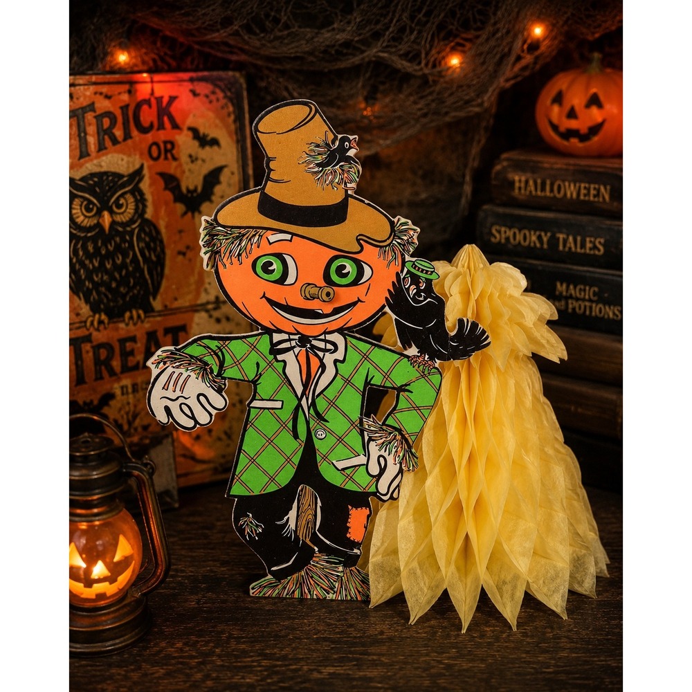 Vintage Beistle Jack O Lantern Scarecrow Honeycomb Halloween Mid Century Deocr
